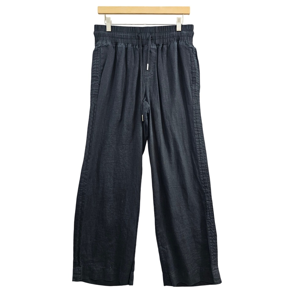 Quince 100% Linen Wide Leg Pants Womens Medium Black Drawstring Elastic Waist M
